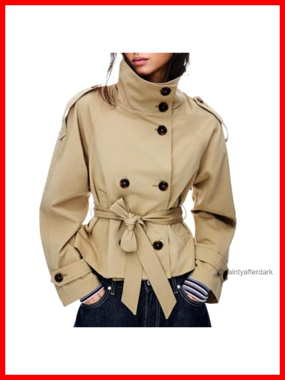 Women's Cropped Trench Coat Double Breasted Belted Lightweight Fall Jacket